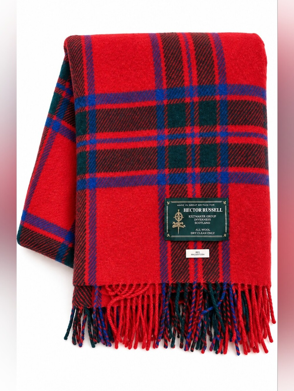 Hector Russell Red Mackintosh Tartan 100% Wool Blanket Scotland 70x60
